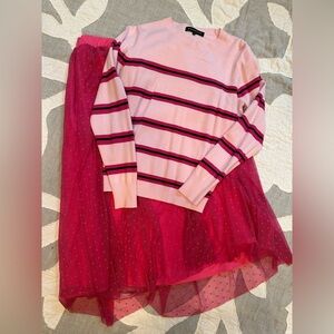 Gibson Pink and Black Striped Sweater
